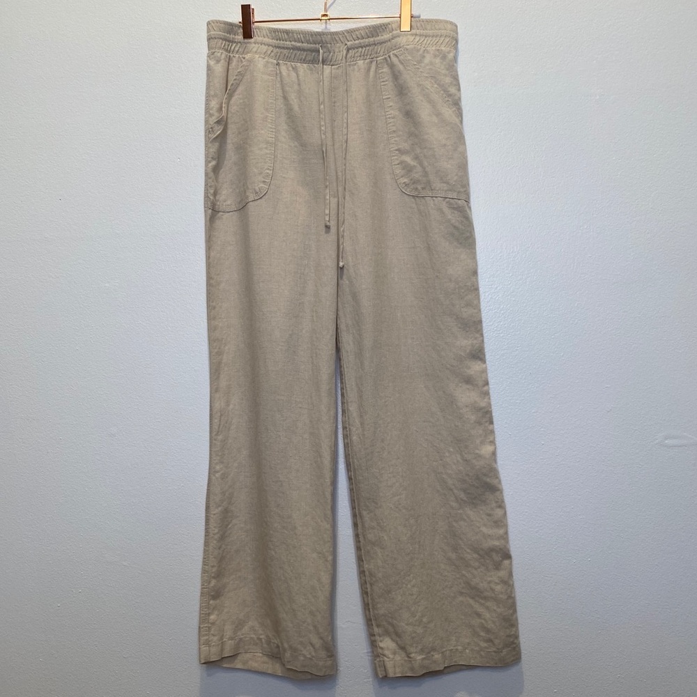 Allen Allen high rise drawstring waist linen pants Size